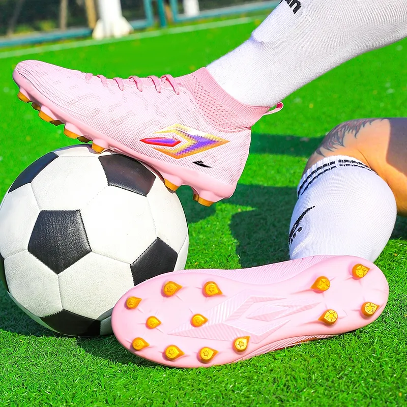 Kuding Soccer Shoes Unisex High Top Ice Blue Purple/Lemon/Cherry Blossom Pink-29