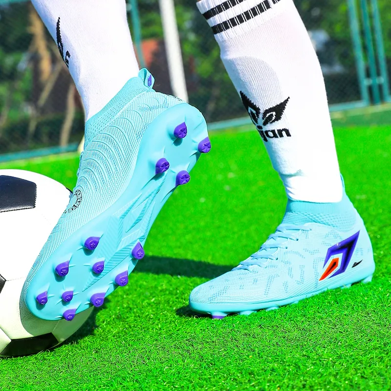 Kuding Soccer Shoes Unisex High Top Ice Blue Purple/Lemon/Cherry Blossom Pink-17