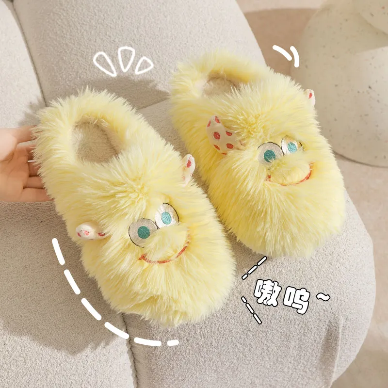 Foot Recreation Winter Cartoon Cute Long Mohair Suede Fabric Warm Slip Resistant Home Slippers Women's-22