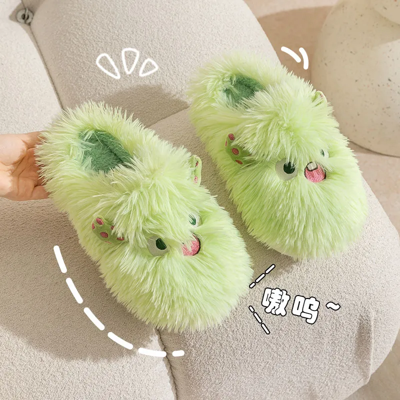 Foot Recreation Winter Cartoon Cute Long Mohair Suede Fabric Warm Slip Resistant Home Slippers Women's-16