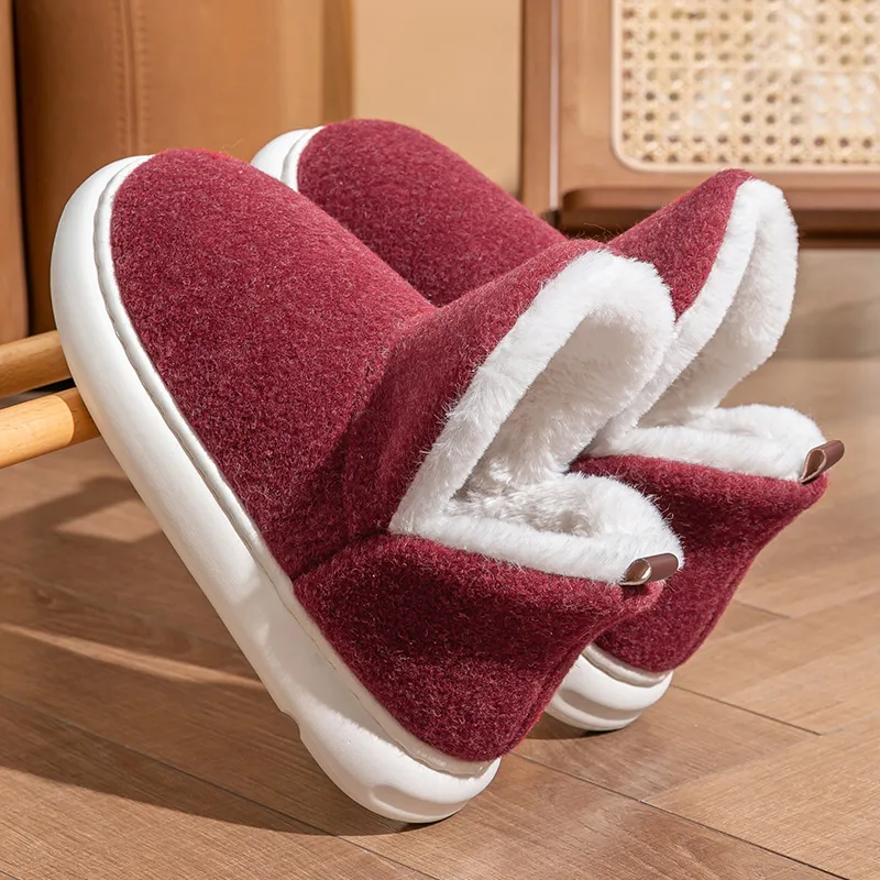 Foot Recreation Winter Thickened And Fleece Lined Plush Warm Slip Resistant Home High Cushion Cotton Slippers Unisex-9