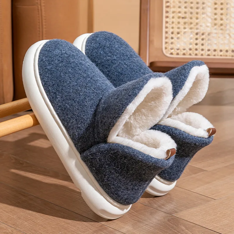 Foot Recreation Winter Thickened And Fleece Lined Plush Warm Slip Resistant Home High Cushion Cotton Slippers Unisex-19