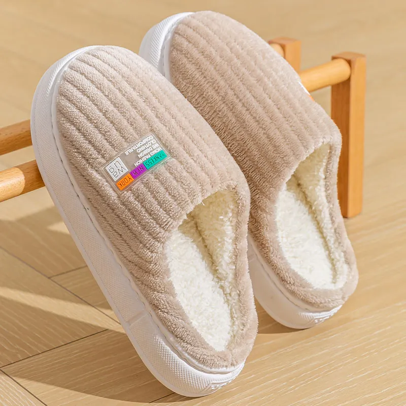 Foot Recreation Winter Minimalist Style Comfortable Warm Slip Resistant Soft Sole Home Cotton Slippers Unisex-12