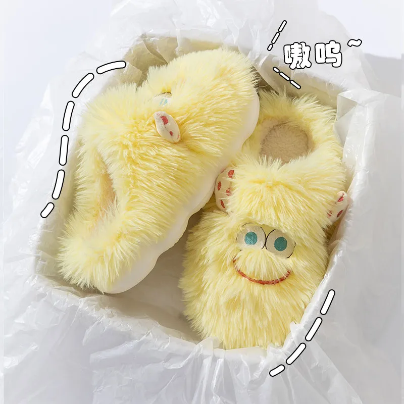 Foot Recreation Winter Cartoon Cute Long Mohair Suede Fabric Warm Slip Resistant Home Slippers Women's-23
