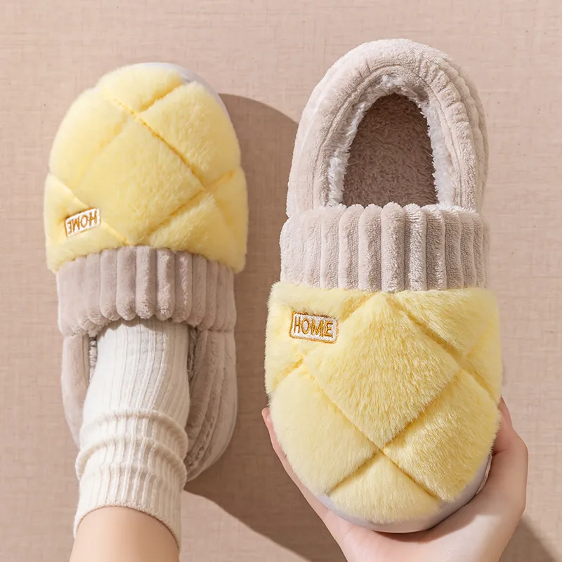 Foot Recreation Winter Solid Color Heel Covered Short Plush Platform Minimalist Style Cotton Slippers Unisex-9