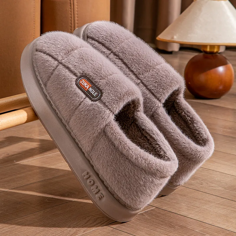 Foot Recreation Winter Warm Minimalist Style Square Cotton Slippers Home Slippers Unisex-16