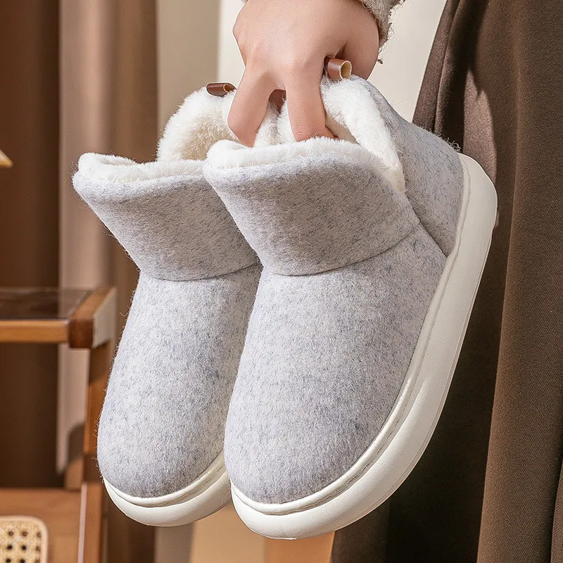 Foot Recreation Winter Thickened And Fleece Lined Plush Warm Slip Resistant Home High Cushion Cotton Slippers Unisex-3