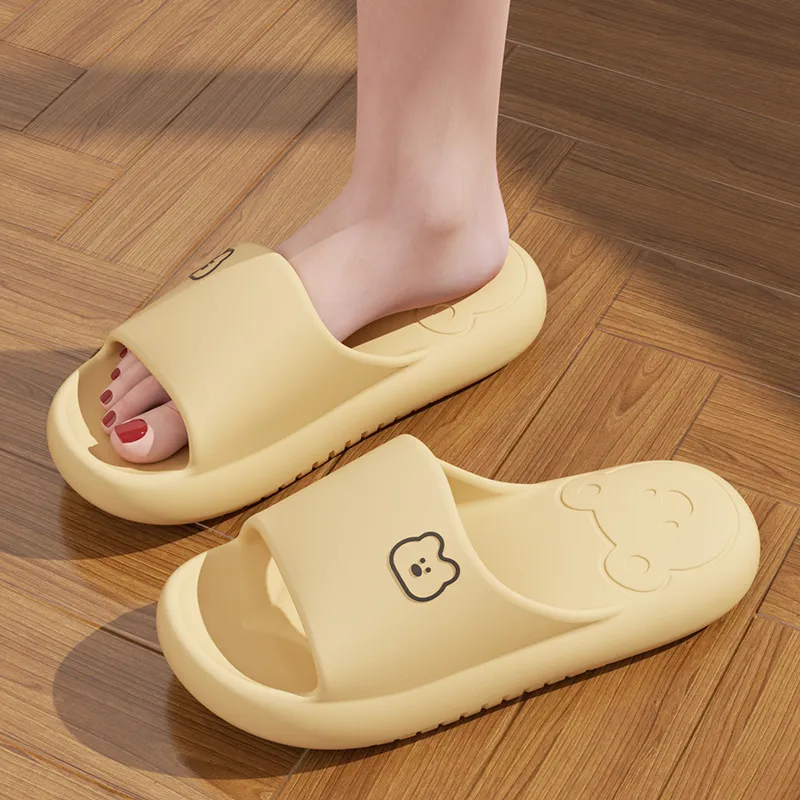 Foot Recreation Summer Bear Home Indoor Bathing Slip Resistant Couple Squashy And Bouncy Feeling Slippers, Unisex-14