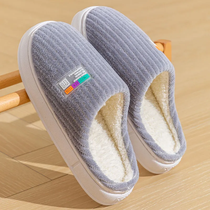 Foot Recreation Winter Minimalist Style Comfortable Warm Slip Resistant Soft Sole Home Cotton Slippers Unisex-17