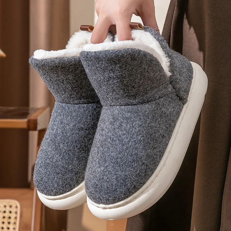 Foot Recreation Winter Thickened And Fleece Lined Plush Warm Slip Resistant Home High Cushion Cotton Slippers Unisex-13