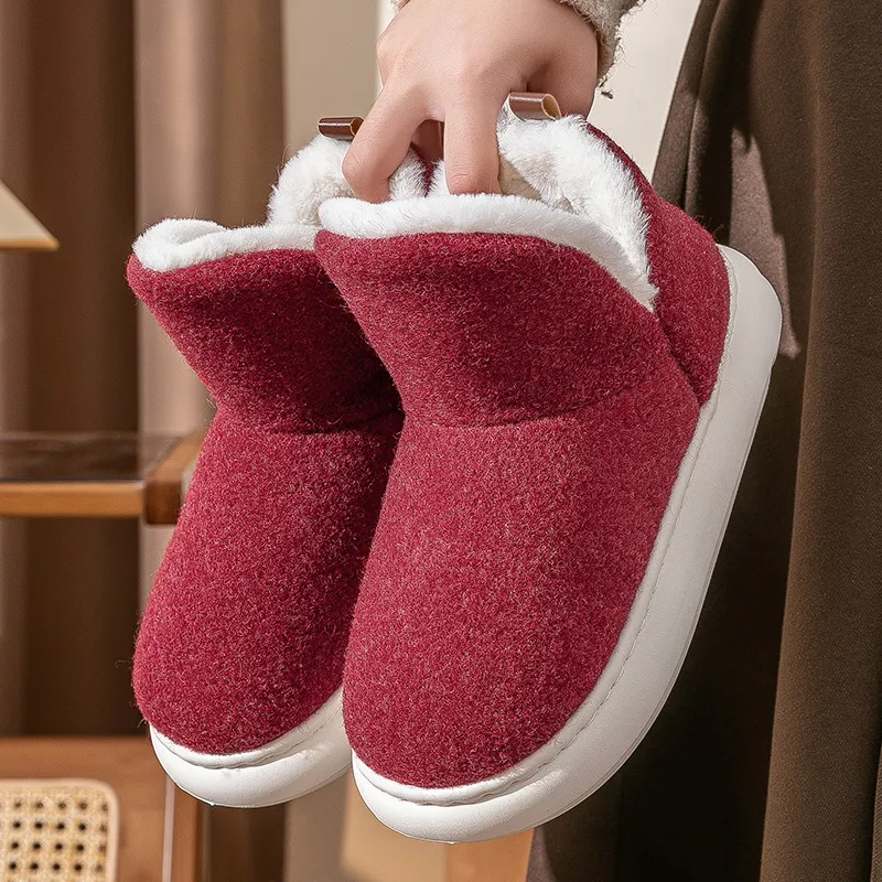 Foot Recreation Winter Thickened And Fleece Lined Plush Warm Slip Resistant Home High Cushion Cotton Slippers Unisex-8