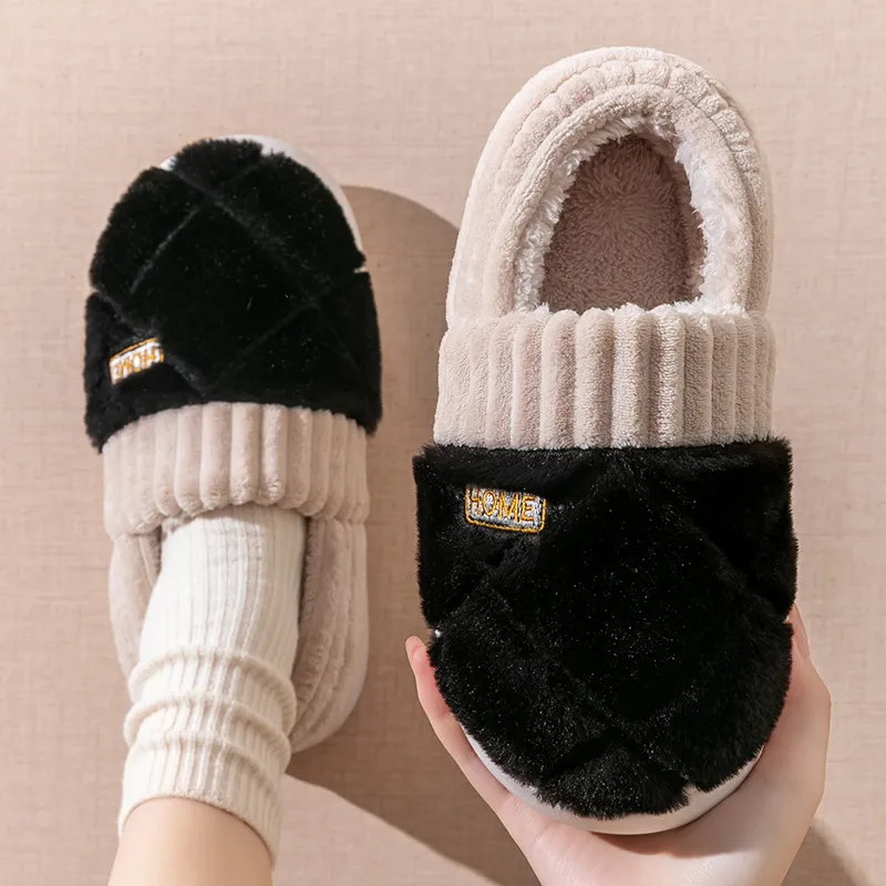 Foot Recreation Winter Solid Color Heel Covered Short Plush Platform Minimalist Style Cotton Slippers Unisex-29