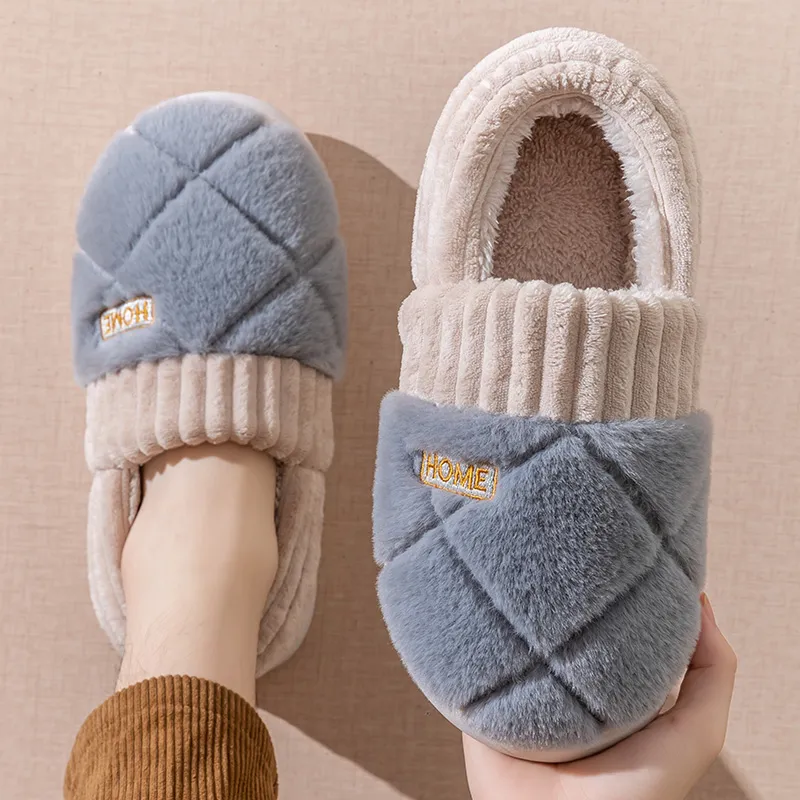 Foot Recreation Winter Solid Color Heel Covered Short Plush Platform Minimalist Style Cotton Slippers Unisex-19