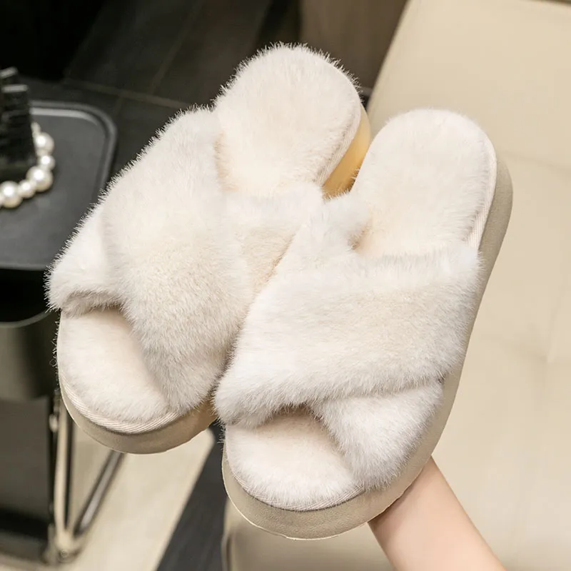 Foot Recreation Winter Home Warm Fashion Crisscross Fleece Slippers Women's Home Slippers-2