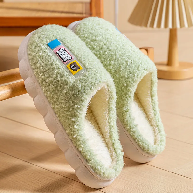 Foot Recreation Minimalist Style Suede Bear Pattern Slip Resistant Cold Resistant Cotton Slippers, Home Slippers, Men's-13