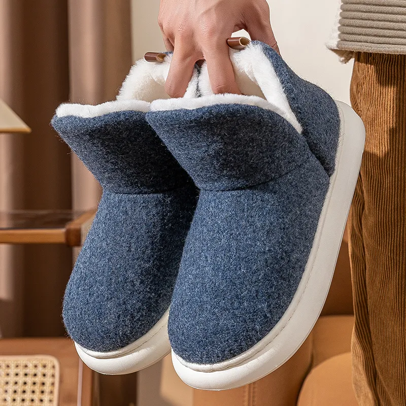 Foot Recreation Winter Thickened And Fleece Lined Plush Warm Slip Resistant Home High Cushion Cotton Slippers Unisex-18