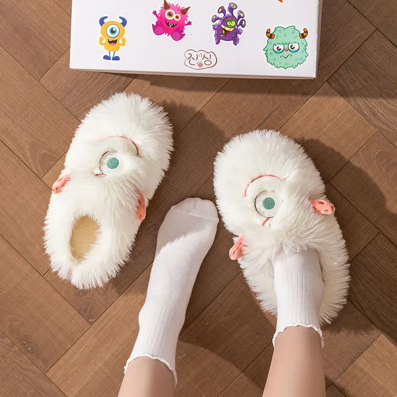 Foot Recreation Winter Cartoon Cute Long Mohair Suede Fabric Warm Slip Resistant Home Slippers Women's-8