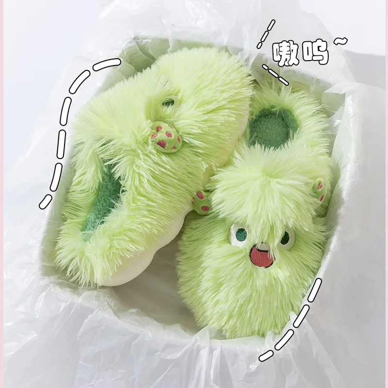 Foot Recreation Winter Cartoon Cute Long Mohair Suede Fabric Warm Slip Resistant Home Slippers Women's-17