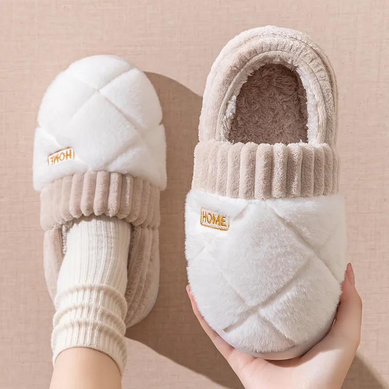 Foot Recreation Winter Solid Color Heel Covered Short Plush Platform Minimalist Style Cotton Slippers Unisex-4