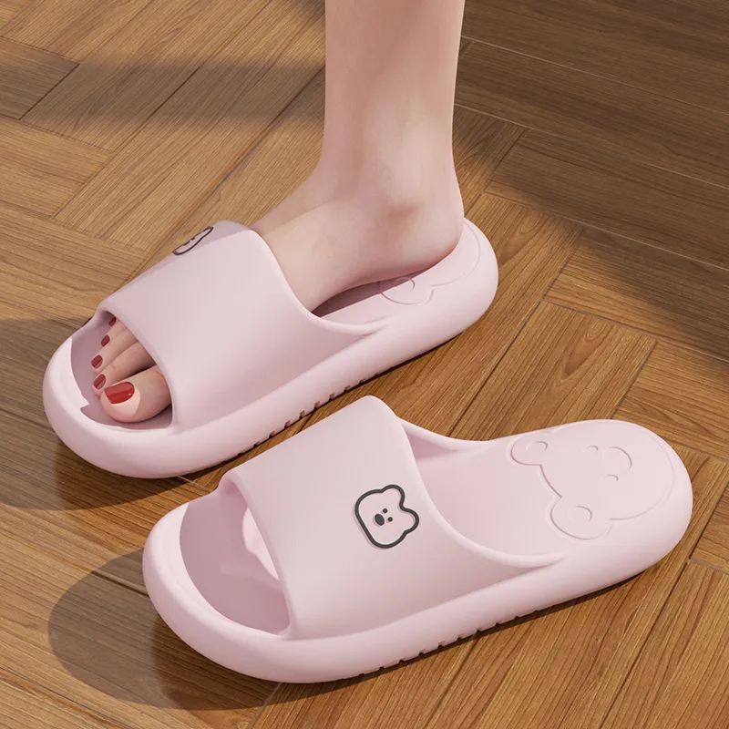 Foot Recreation Summer Bear Home Indoor Bathing Slip Resistant Couple Squashy And Bouncy Feeling Slippers, Unisex-4