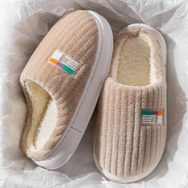Foot Recreation Winter Minimalist Style Comfortable Warm Slip Resistant Soft Sole Home Cotton Slippers Unisex-13