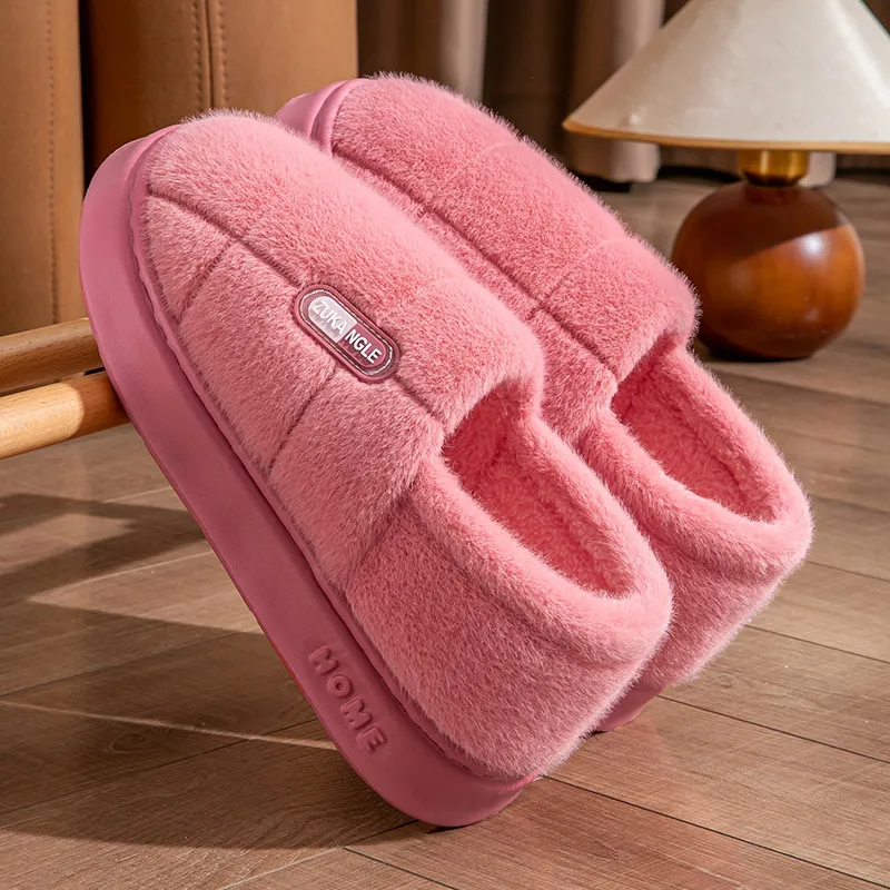 Foot Recreation Winter Warm Minimalist Style Square Cotton Slippers Home Slippers Unisex-6