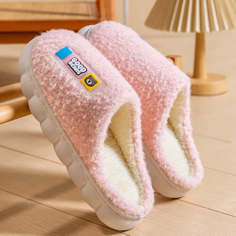 Foot Recreation Minimalist Style Suede Bear Pattern Slip Resistant Cold Resistant Cotton Slippers, Home Slippers, Men's-18