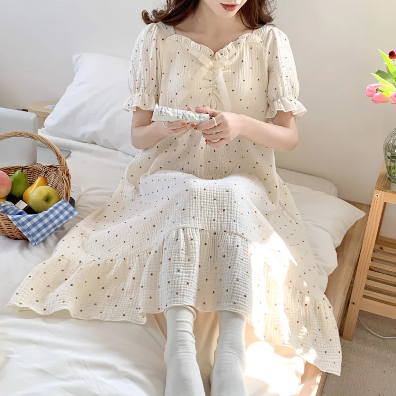 YUZHAOLIN Nightgown Women's Apricot-4