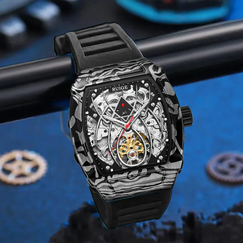 RUIGE Spider Collection Mechanical Movement Silicone Strap Watch Men's Watches Red Watch Dial-5