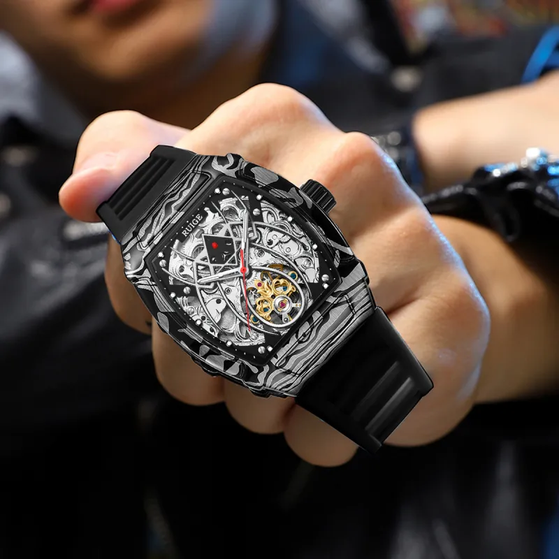 RUIGE Spider Collection Mechanical Movement Silicone Strap Watch Men's Watches Red Watch Dial-6