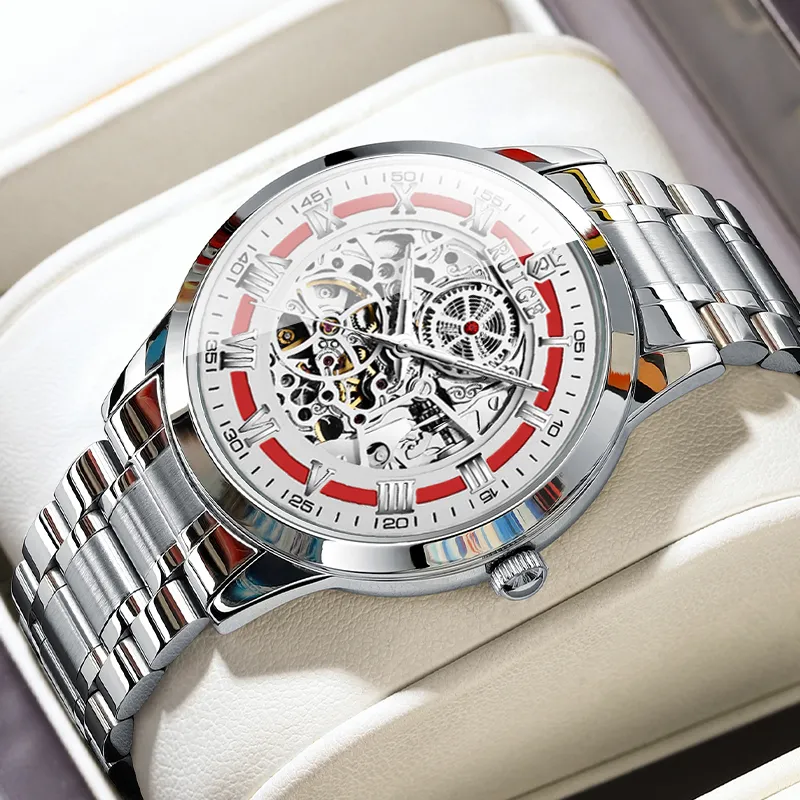 RUIGE Automatic Mechanical Movement Stainless Steel Watchband Watch Men's Watches Cut-Out Dial-5