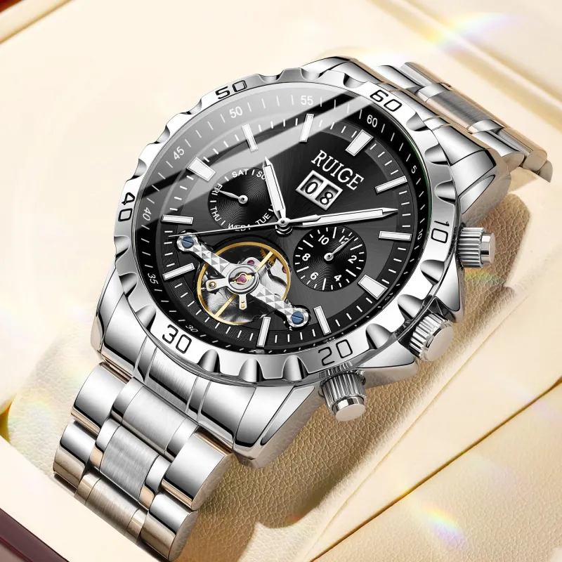 RUIGE Mechanical Movement Stainless Steel Watchband Men's Watches Blue Dial-7