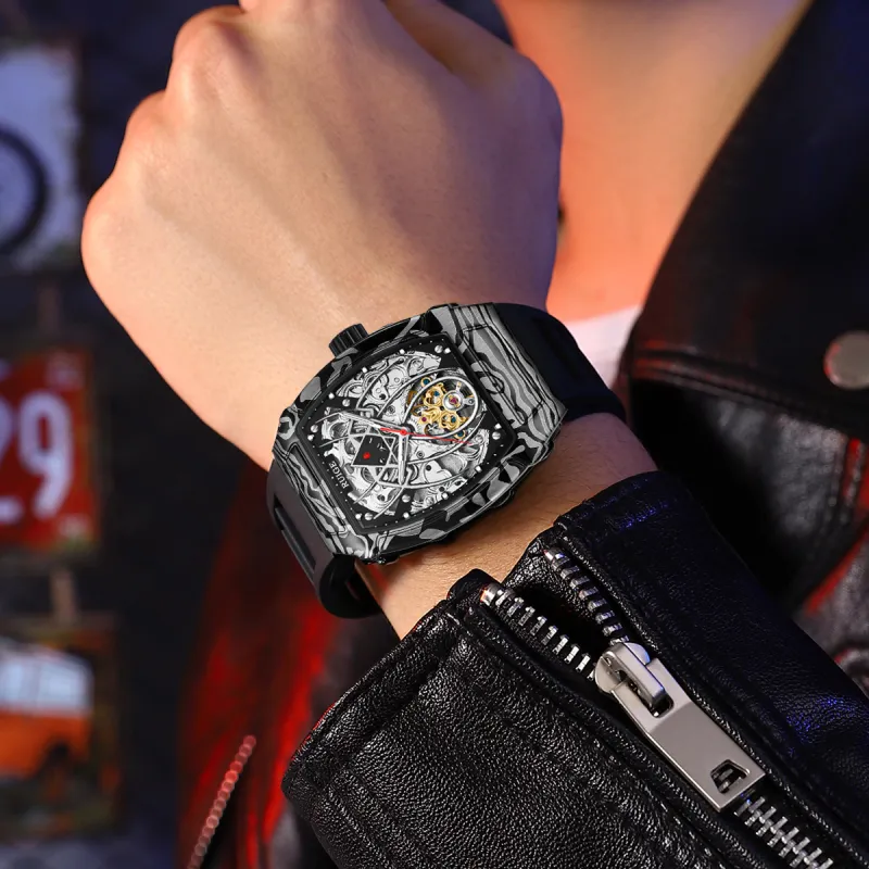 RUIGE Spider Collection Mechanical Movement Silicone Strap Watch Men's Watches Red Watch Dial-7