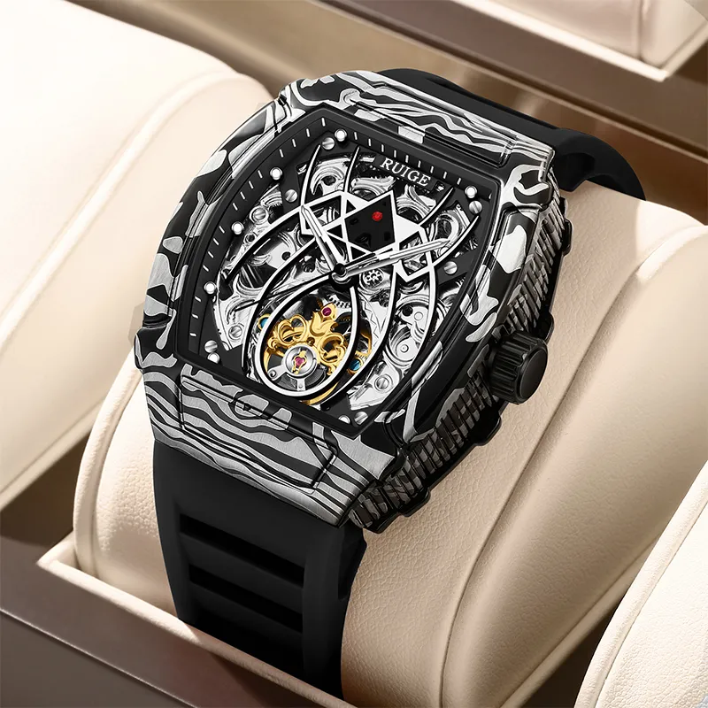 RUIGE Spider Collection Mechanical Movement Silicone Strap Watch Men's Watches Red Watch Dial-4