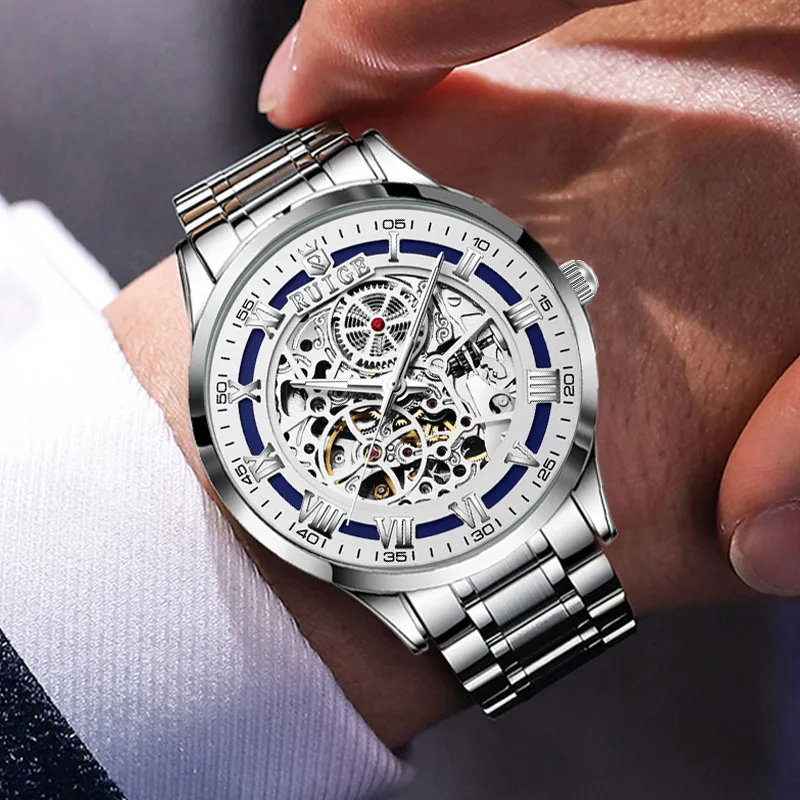 RUIGE Automatic Mechanical Movement Stainless Steel Watchband Watch Men's Watches Cut-Out Dial-2