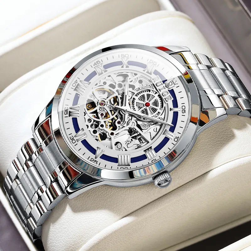 RUIGE Automatic Mechanical Movement Stainless Steel Watchband Watch Men's Watches Cut-Out Dial-1