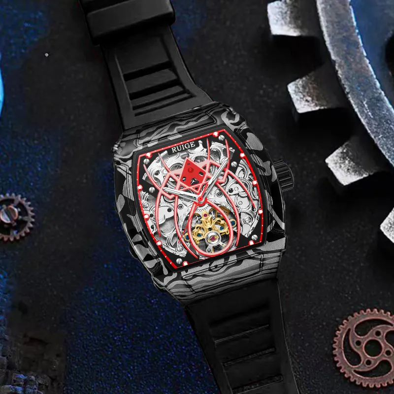 RUIGE Spider Collection Mechanical Movement Silicone Strap Watch Men's Watches Red Watch Dial-2
