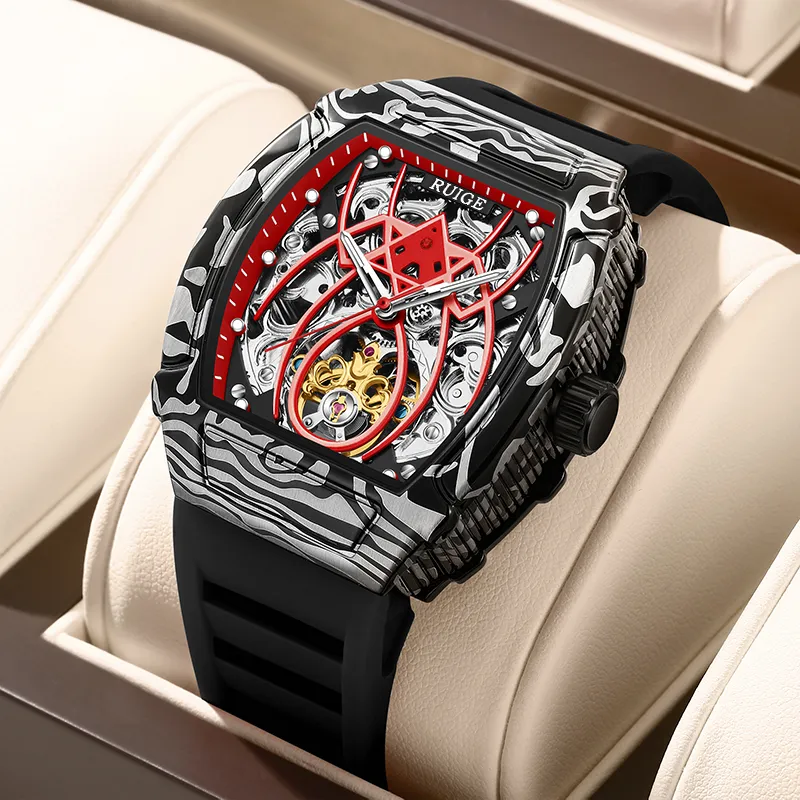 RUIGE Spider Collection Mechanical Movement Silicone Strap Watch Men's Watches Red Watch Dial-1