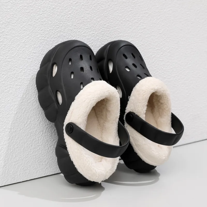 Flamingo Women's Fall And Winter High Heel Clogs Padded Shoes Platform Fuzzy Shoes Cotton Slippers-6