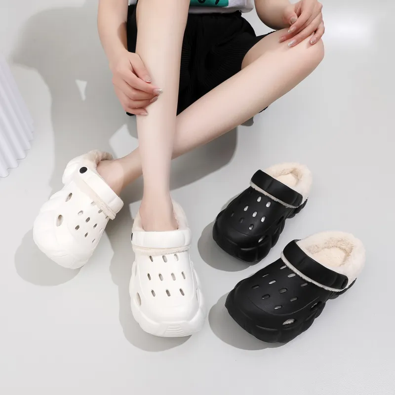 Flamingo Women's Fall And Winter High Heel Clogs Padded Shoes Platform Fuzzy Shoes Cotton Slippers-2