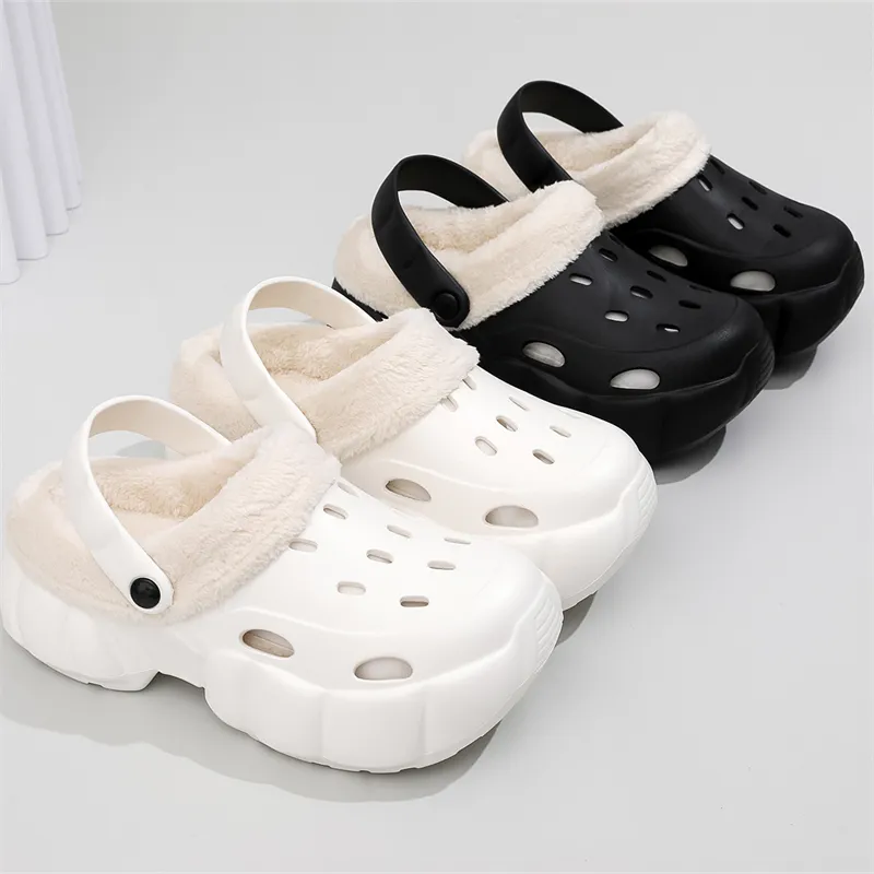 Flamingo Women's Fall And Winter High Heel Clogs Padded Shoes Platform Fuzzy Shoes Cotton Slippers-4