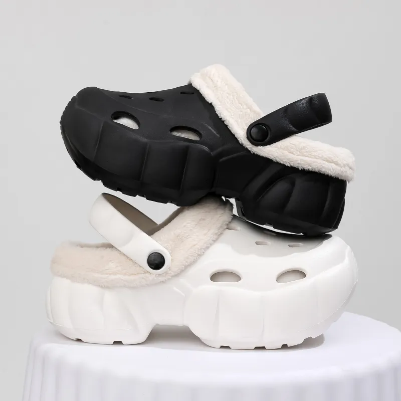 Flamingo Women's Fall And Winter High Heel Clogs Padded Shoes Platform Fuzzy Shoes Cotton Slippers-3