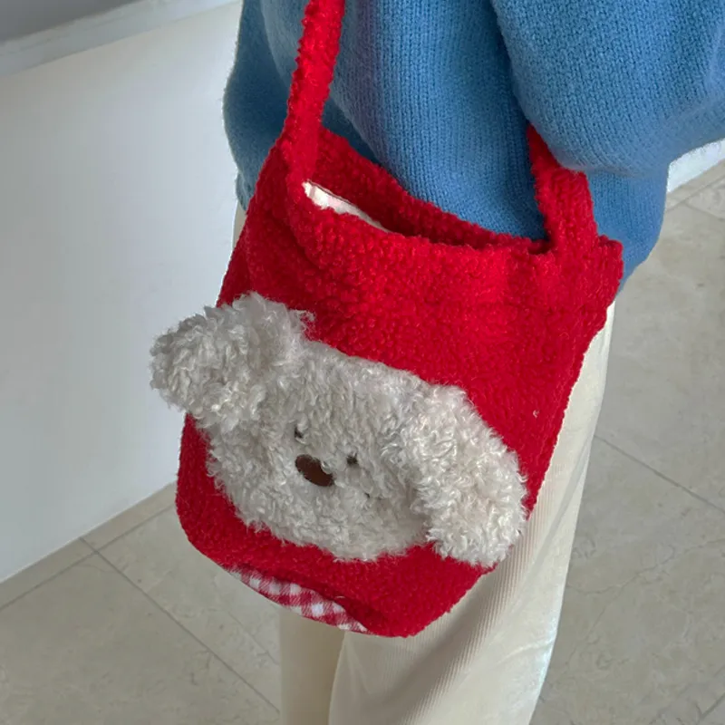 SUN ERATH&U Lambswool Crossbody Bag Women's Red Puppy-7