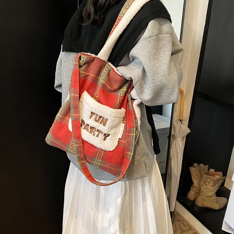 SUN ERATH&U Plush Tote Bag Shopping Bag Shoulder Bags Small Size Women's Red/Yellow-1