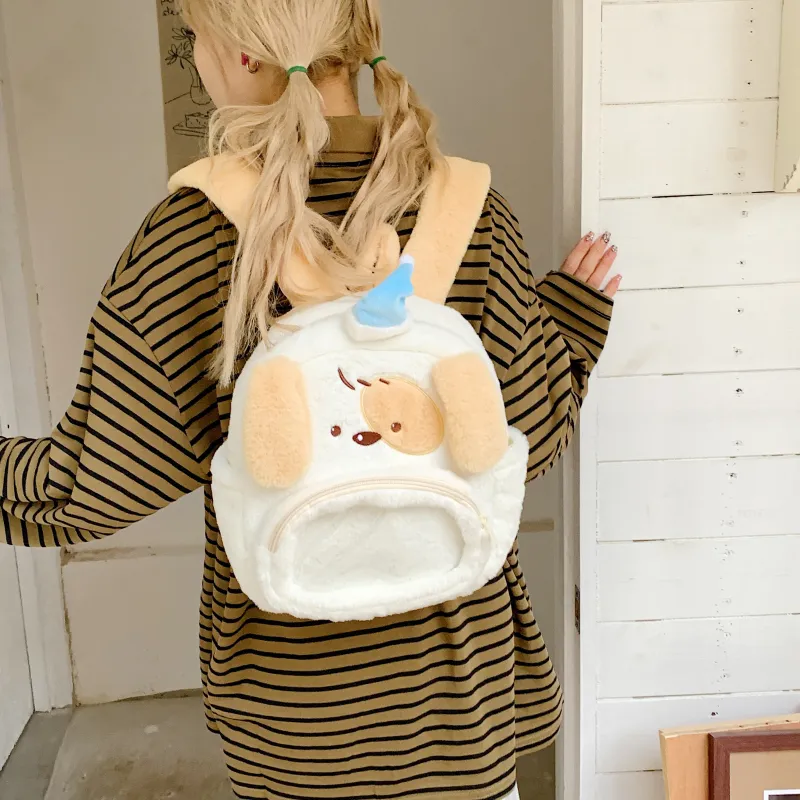 SUN ERATH&U Plush Backpack Women's White/Khaki-3