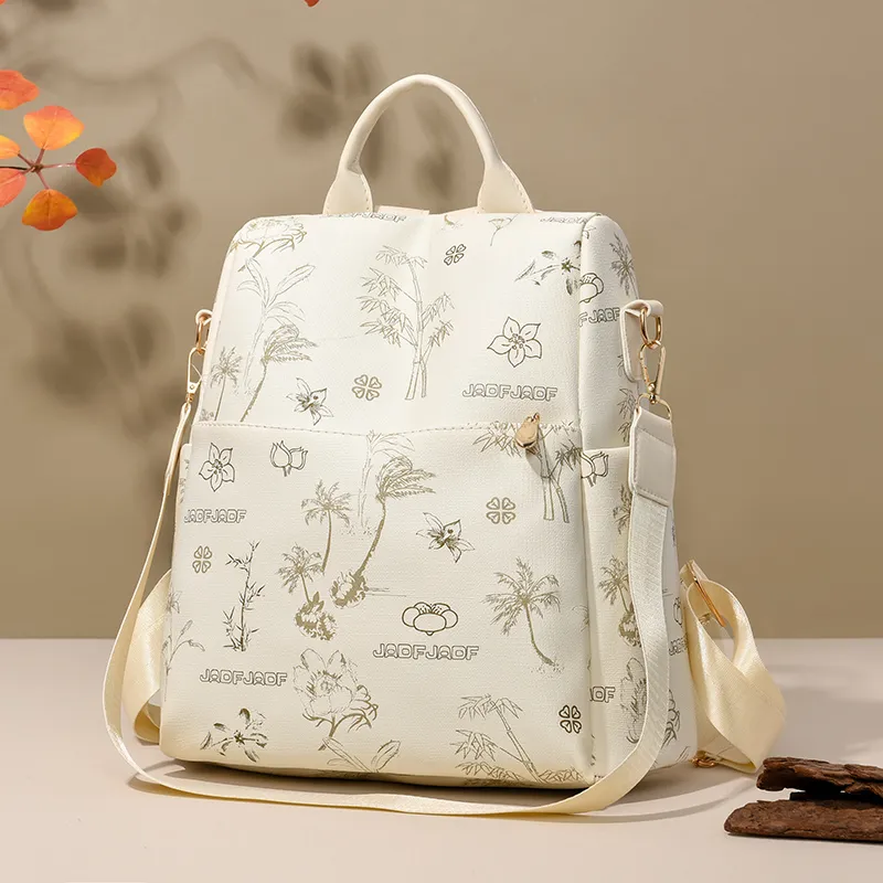 SUN EARTH &U Soft Leather Backpack Unisex Brown/White-5
