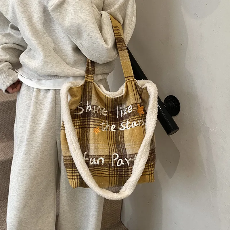 SUN ERATH&U Plush Tote Bag Shopping Bag Shoulder Bags Large Size Women's Red/Yellow-1
