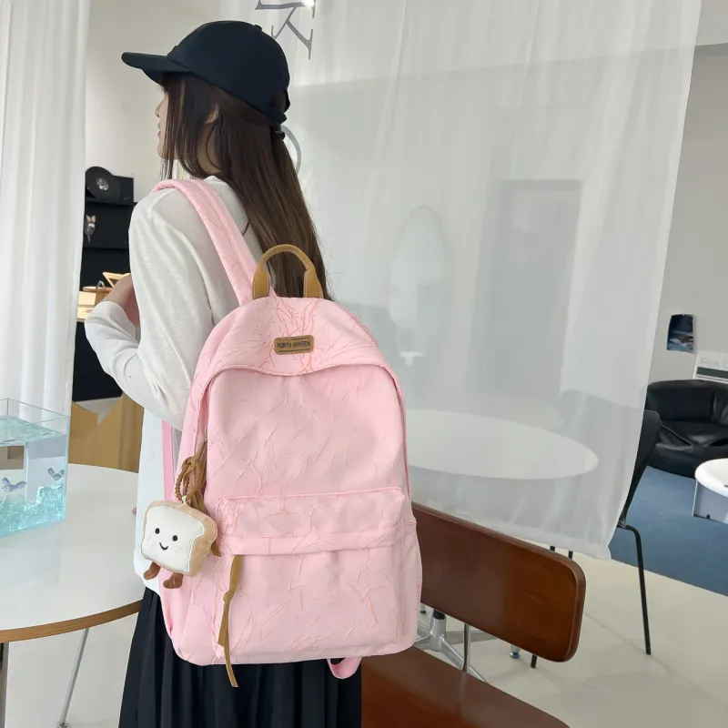 SUN ERATH&U Composite Fabric Backpack Unisex White Light Gray Black Pink-11
