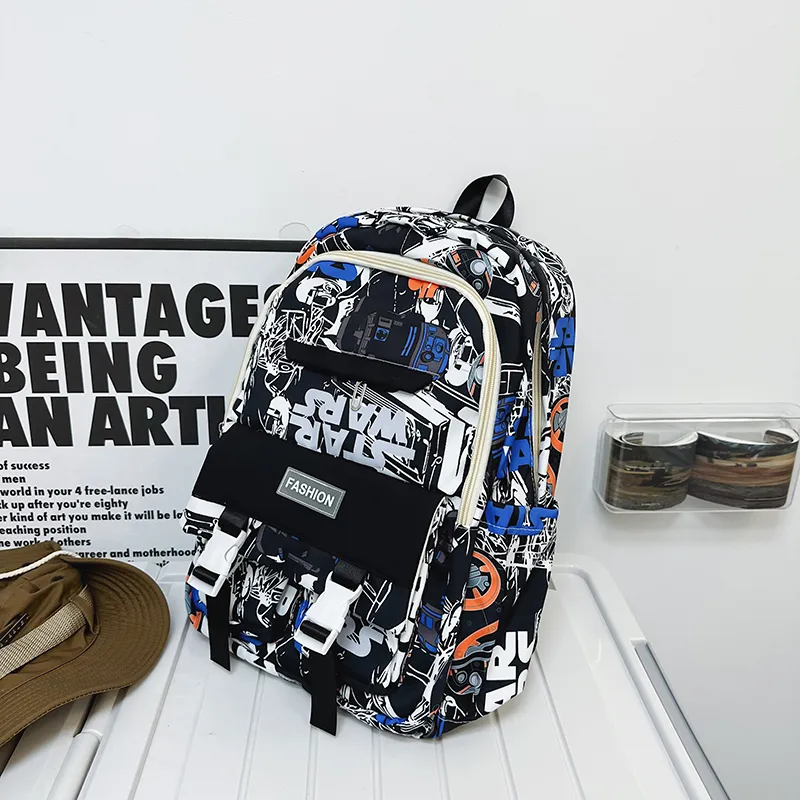 SUN EARTH &U Nylon Backpack Unisex Black/Gray/Blue-2