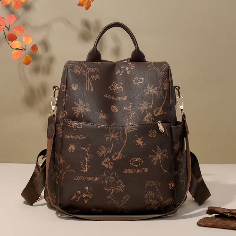 SUN EARTH &U Soft Leather Backpack Unisex Brown/White-1